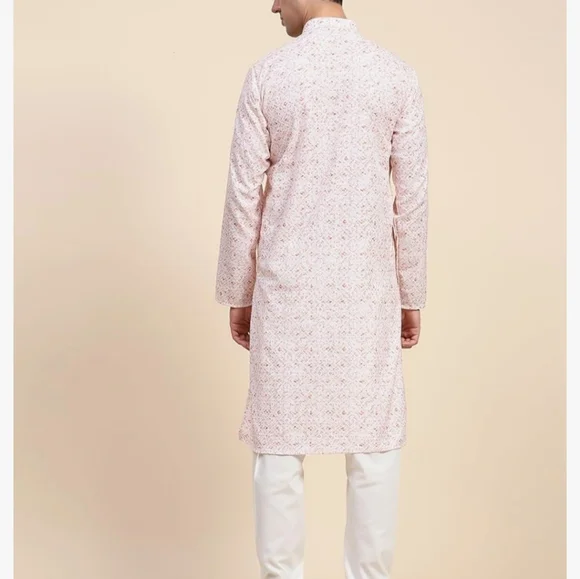 SKAVIJ Men’s Embroidered Sequined Kurta with Pajama 2-Piece Set Size Large - Picture 10 of 15